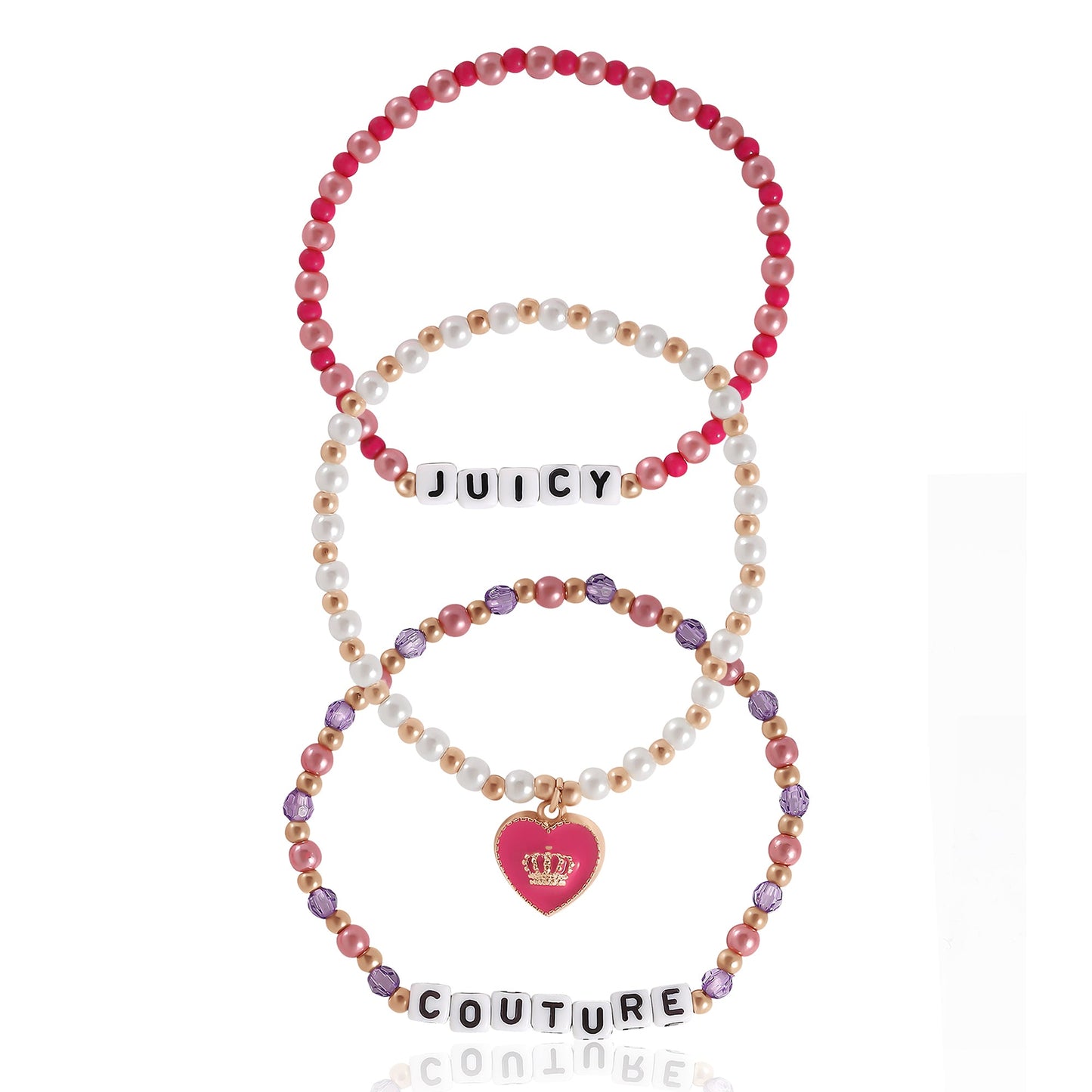 Kids Choose Juicy Heart Charm 3 Piece Beaded Bracelet Set - Goldtone - Juicy Couture
