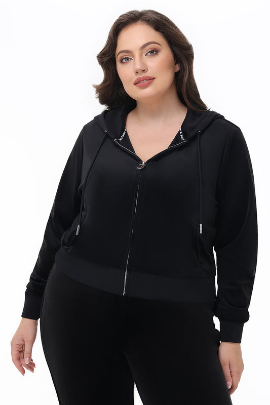 Plus-Size OG Big Bling Velour Hoodie - Liquorice - Juicy Couture