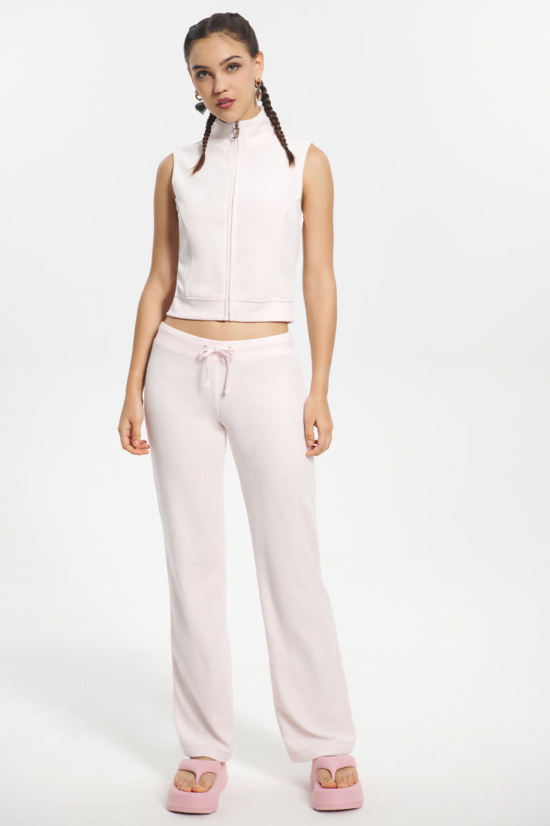 Mockneck Cotton Velour Zip-Up Vest - Soft Glow - Juicy Couture