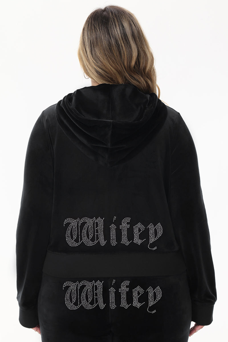 Wifey Customizable Big Bling Velour Hoodie - Liquorice - Juicy Couture