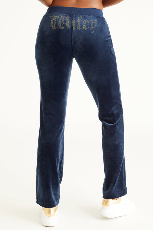 Wifey Customizable Big Bling Velour Track Pants - Regal Blue - Juicy Couture