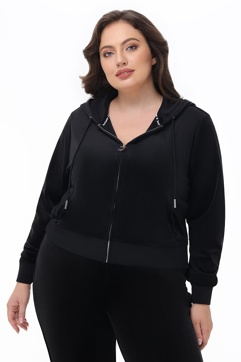 Plus-Size Technicolor Customizable Big Bling Velour Hoodie - Liquorice - Juicy Couture
