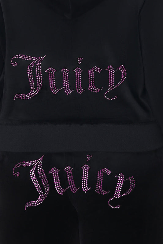 Plus-Size Technicolor Customizable Big Bling Velour Hoodie - Liquorice - Juicy Couture
