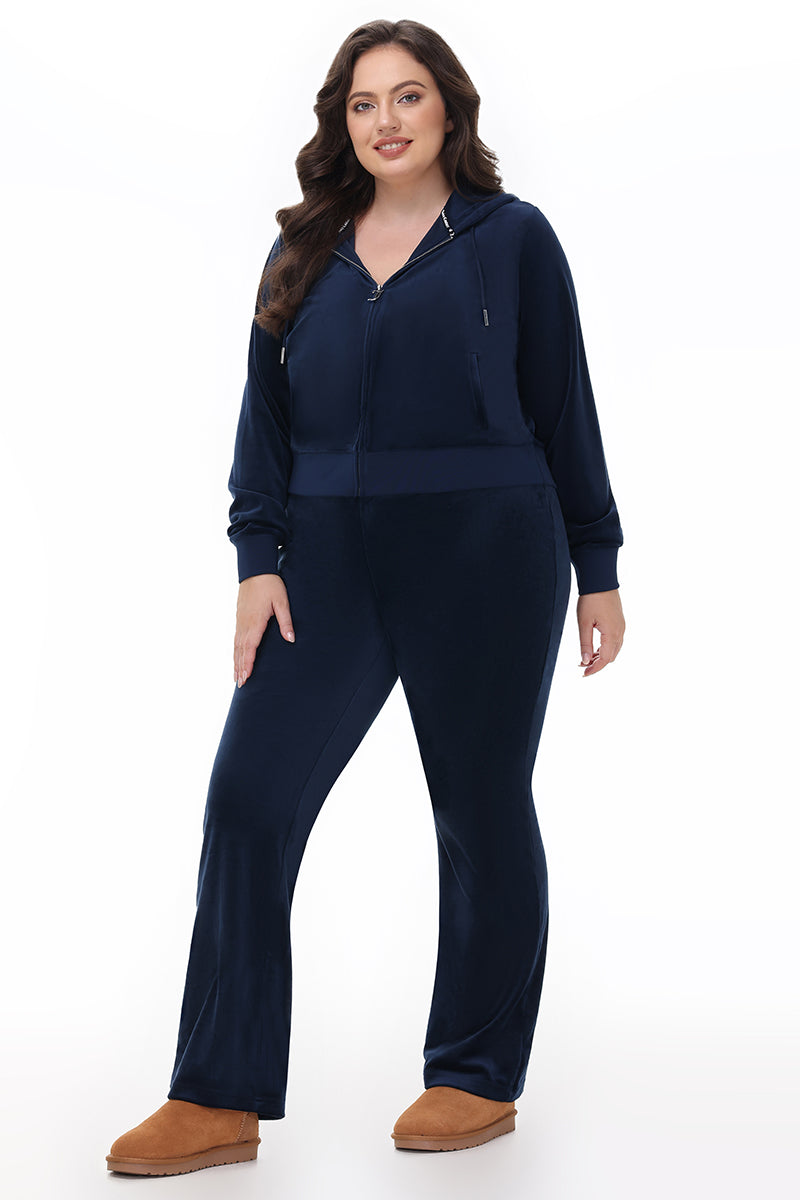 Plus-Size Technicolor Customizable Big Bling Velour Hoodie - Regal Blue - Juicy Couture