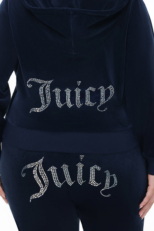 Plus-Size Technicolor Customizable Big Bling Velour Hoodie - Regal Blue - Juicy Couture