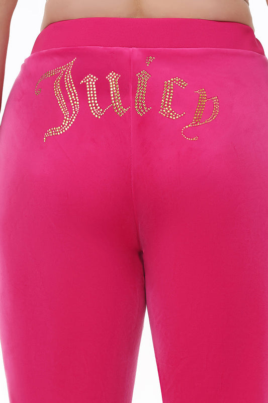 Plus-Size Technicolor Customizable Big Bling Velour Track Pants - Free Love - Juicy Couture