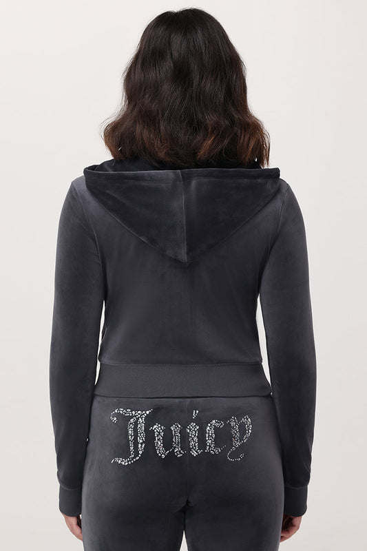 Front Mixed Crystals Velour Hoodie - Titanium - Juicy Couture