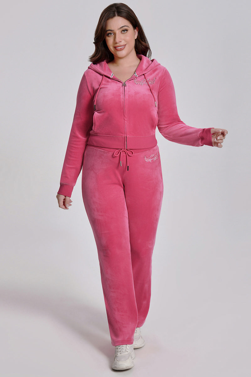 Plus-Size Angel Couture Big Bling Velour Track Pants - Bubblegum - Juicy Couture