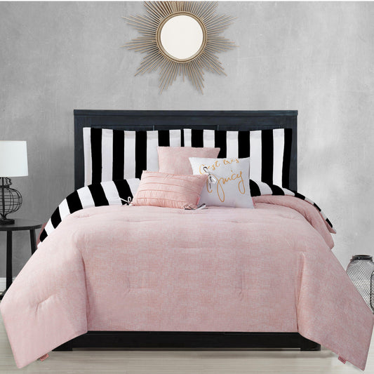 Cabana Striped Reversible Comforter Set - Black/White - Juicy Couture