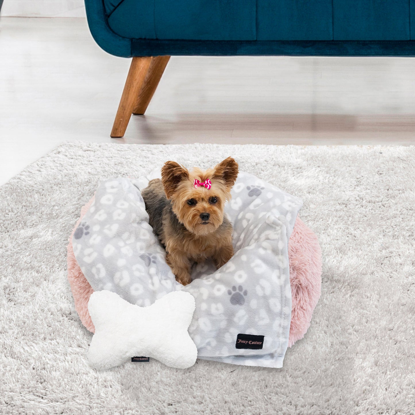 Pet Throw Blanket & Bone Pillow 2-Piece Set - Grey/White - Juicy Couture
