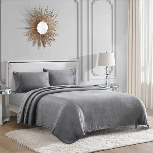 Solid Plush Sheet Set - Heather Grey - Juicy Couture