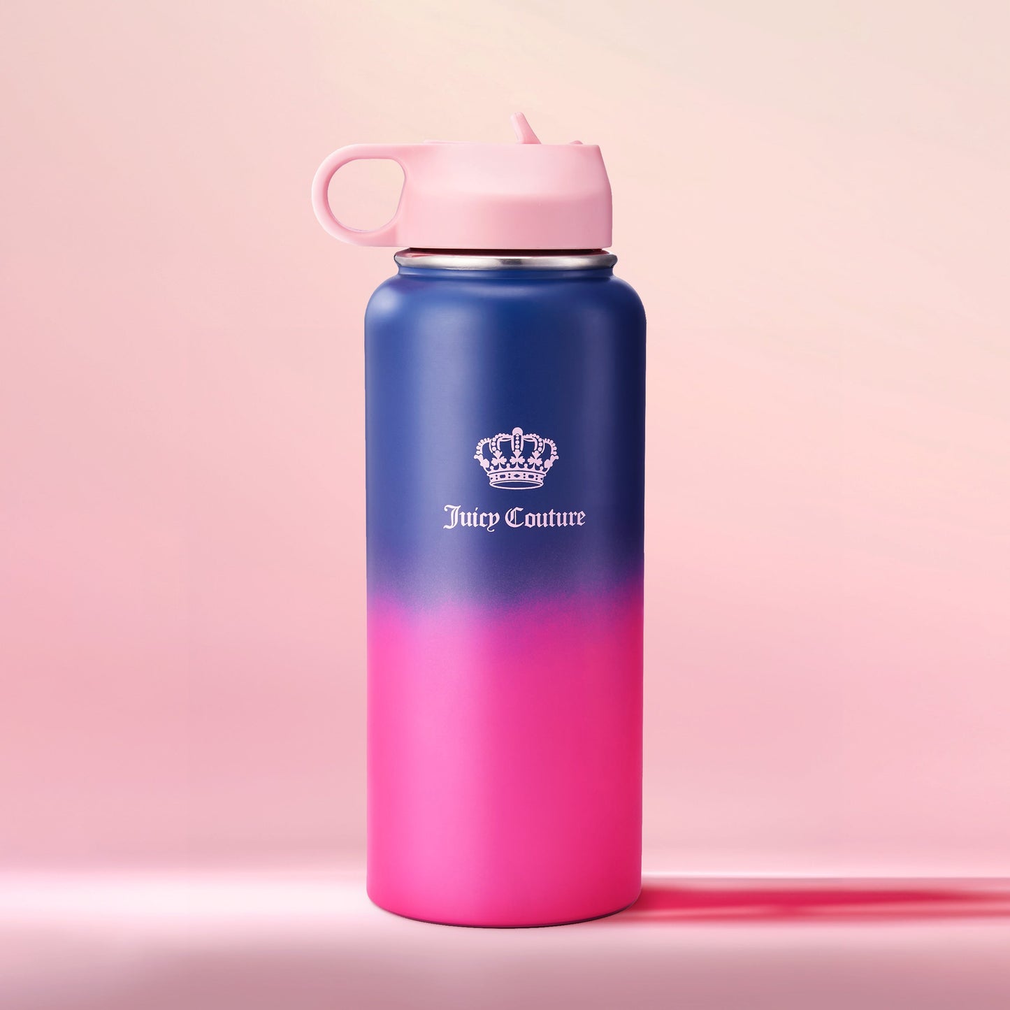 Go Girl Stainless Steel Water Bottle with Pop-up Straw - Navy/Pink - Juicy Couture