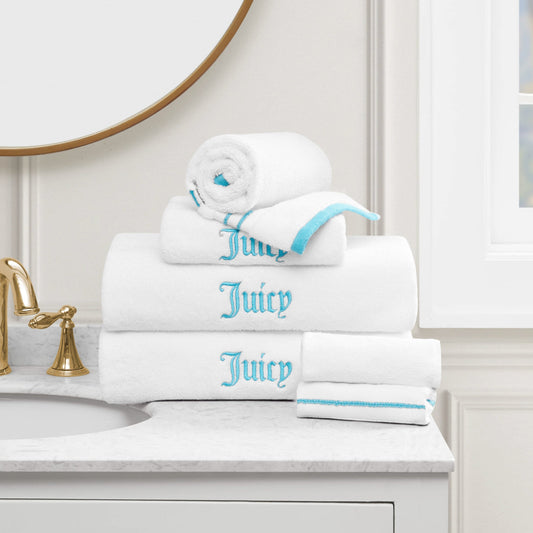 Neon Border Bath Towel Set - White/Aqua - Juicy Couture