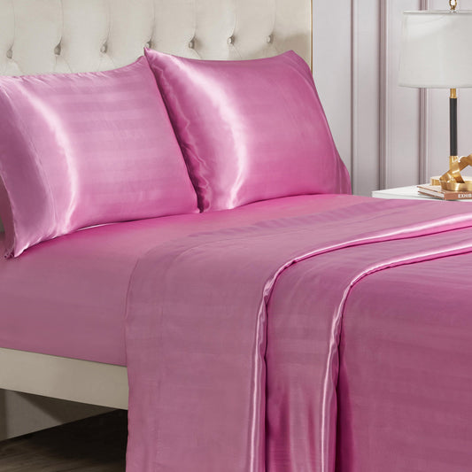 Damask Stripe Satin Sheet Set - Pink - Juicy Couture