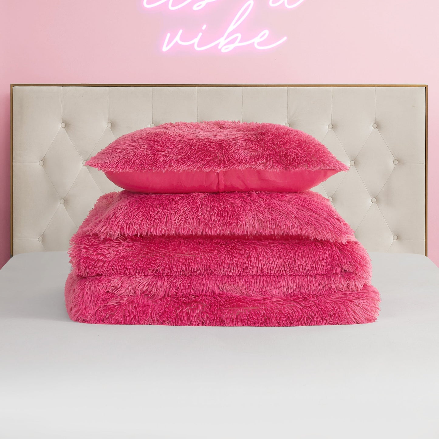 Shaggy Faux Fur Comforter Set - Hot Pink - Juicy Couture