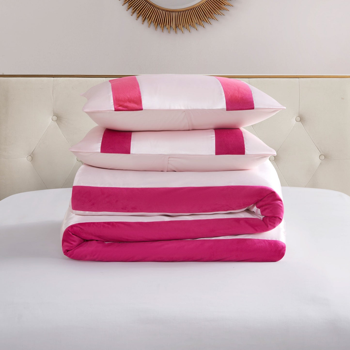 Satin Velvet Stripe Duvet Set - Marshmallow Pink - Juicy Couture
