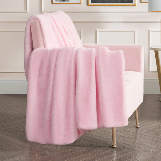 Solid Rabbit Mink Faux Fur Throw Blanket - Light Pink - Juicy Couture