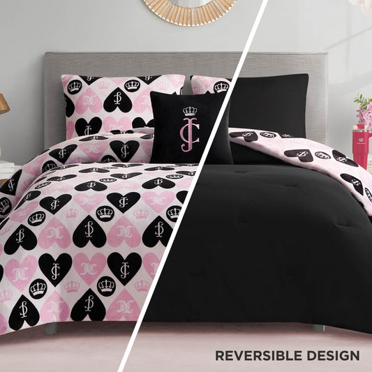 Plush Queen Heart Logo Reversible Comforter Set - Queen Heart Logo - Juicy Couture