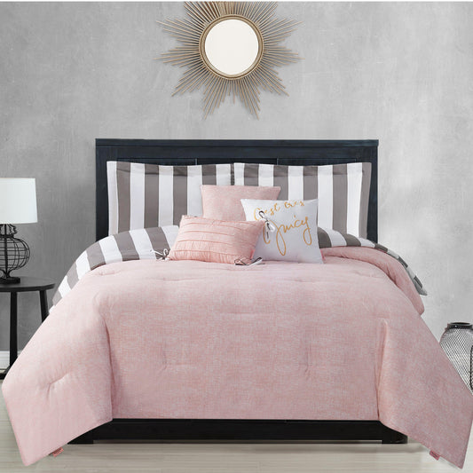 Cabana Striped Reversible Comforter Set - Grey/White - Juicy Couture