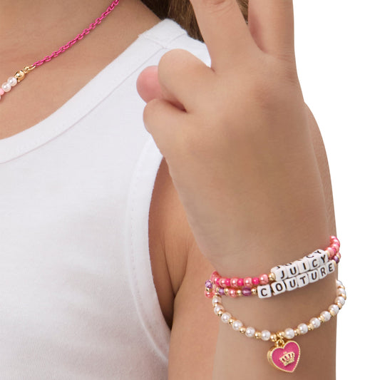 Kids Choose Juicy Heart Charm 3 Piece Beaded Bracelet Set - Goldtone - Juicy Couture