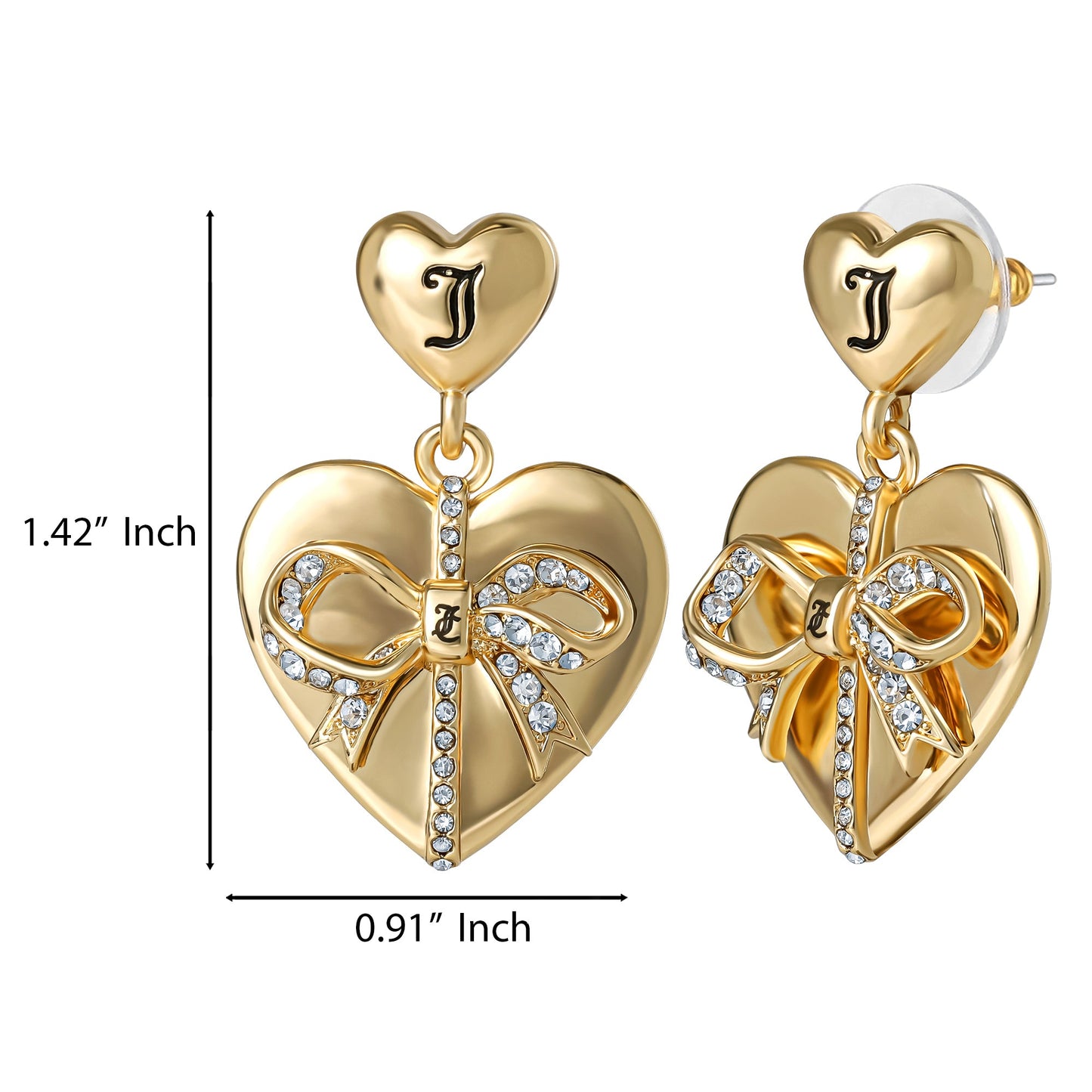 Quilted Double‑Heart Drop Earrings - Goldtone - Juicy Couture