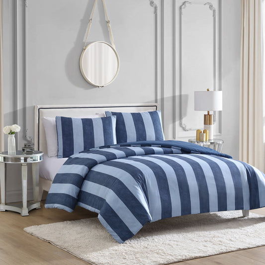 Denim Stripe Reversible Duvet Cover Set - Denim Stripe - Juicy Couture