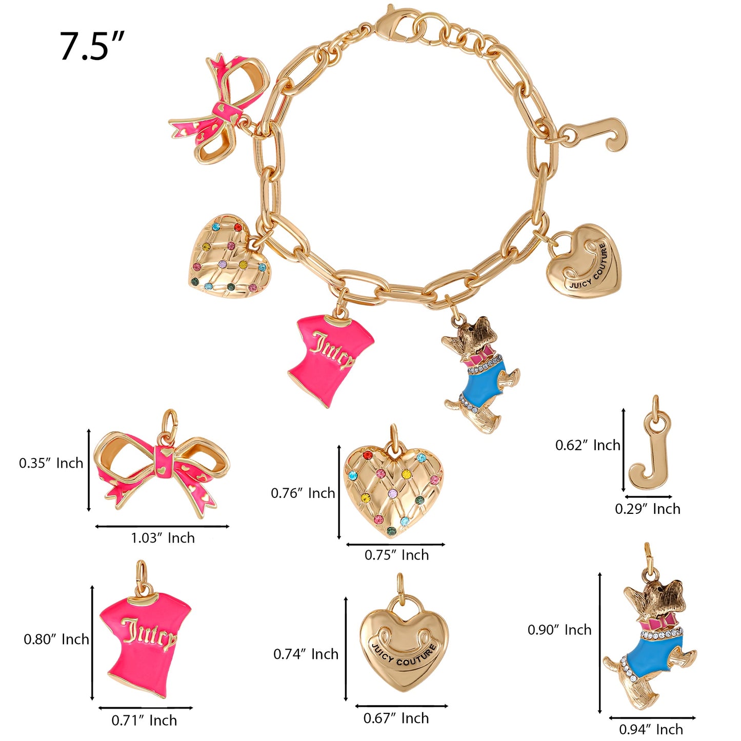 Pink and Gold Charm Bracelet - Goldtone - Juicy Couture