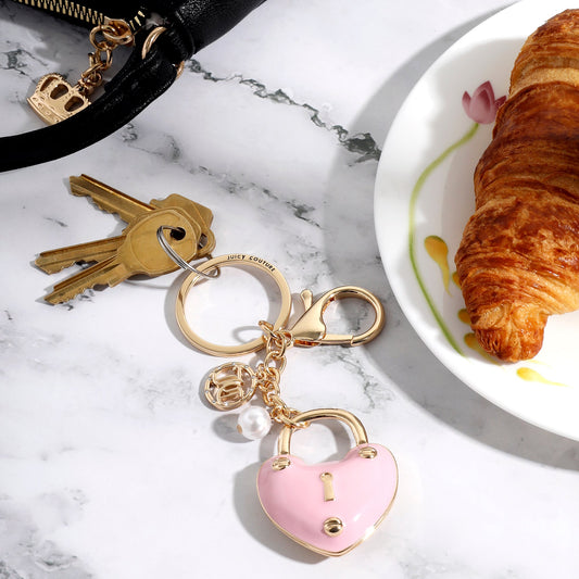 Pink Padlock Heart Keychain Bag Charm - Goldtone - Juicy Couture