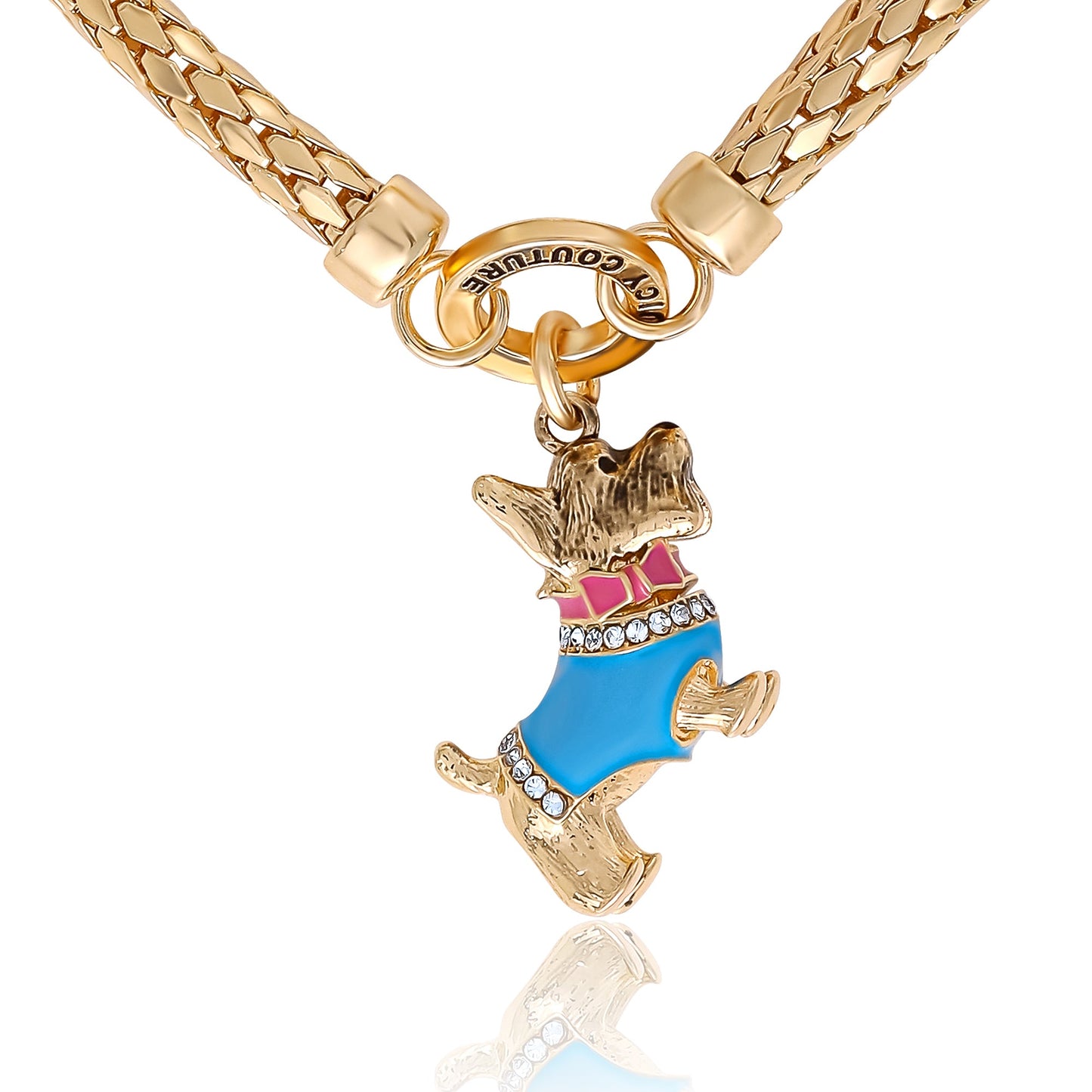 Double Chain Bracelet with Blue Dog Charm - Goldtone - Juicy Couture