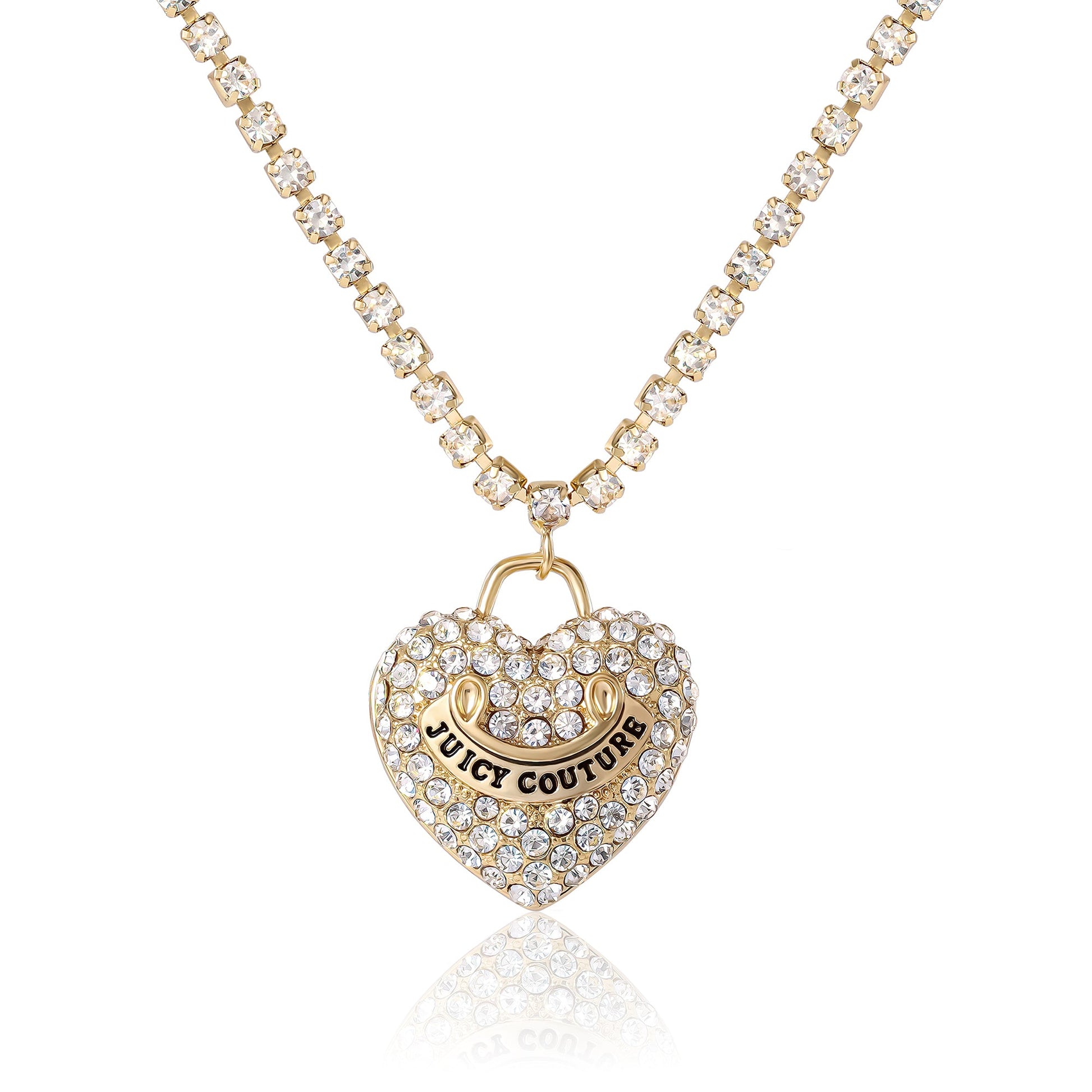 Pavé Heart Crystal Chain Pendant Necklace - Goldtone - Juicy Couture