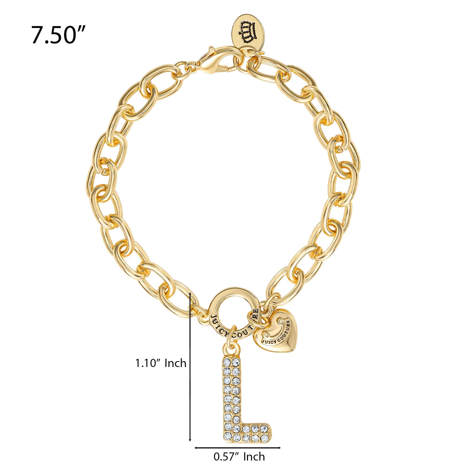 Pavé Initial Charm Bracelet, Letter L - Goldtone - Juicy Couture