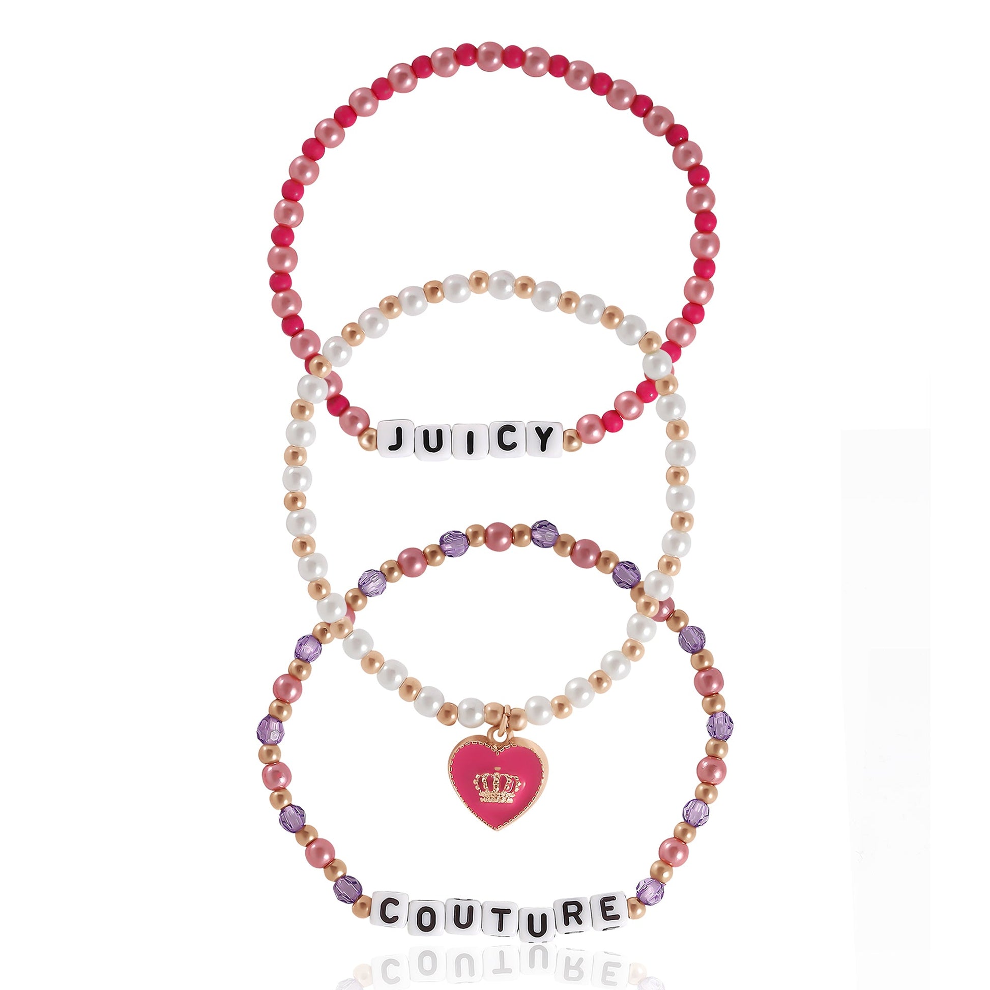 Kids Choose Juicy Heart Charm 3 Piece Beaded Bracelet Set - Goldtone - Juicy Couture