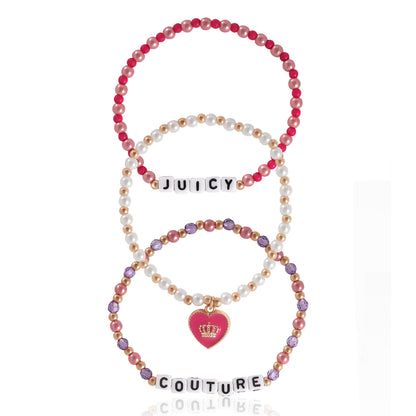 Kids Choose Juicy Heart Charm 3 Piece Beaded Bracelet Set - Goldtone - Juicy Couture