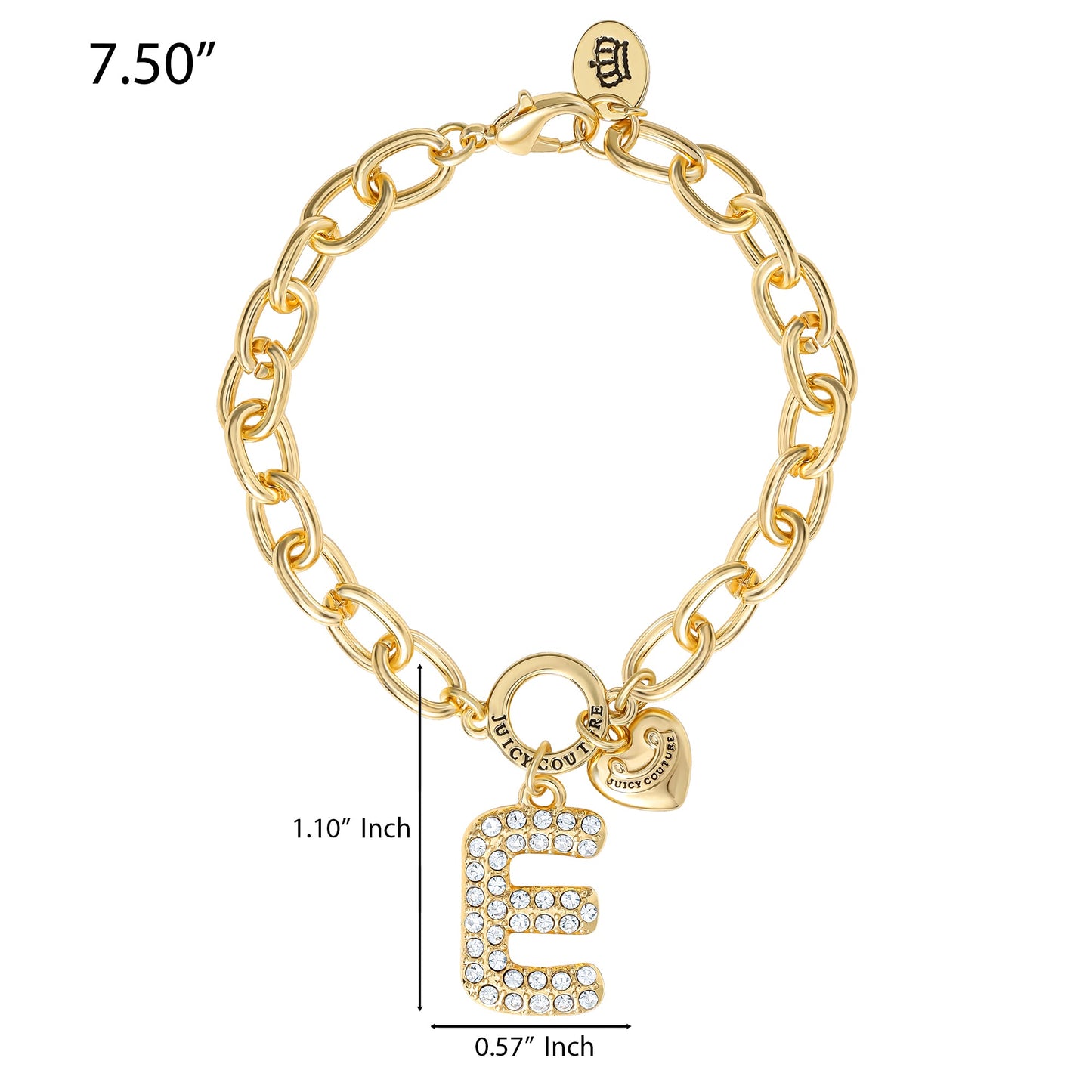Pavé Initial Charm Bracelet, Letter E - Goldtone - Juicy Couture