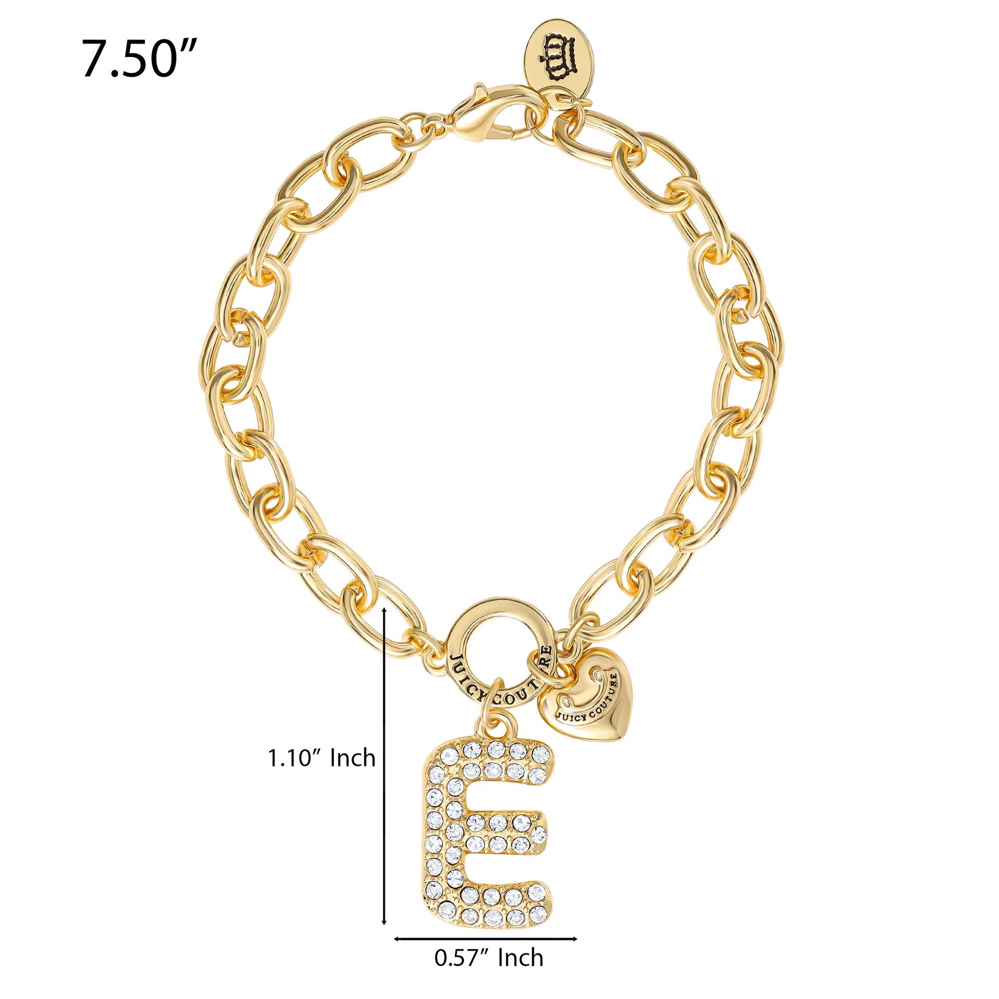 Pavé Initial Charm Bracelet, Letter E - Goldtone - Juicy Couture