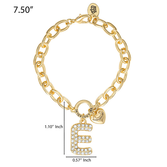 Pavé Initial Charm Bracelet, Letter E - Goldtone - Juicy Couture