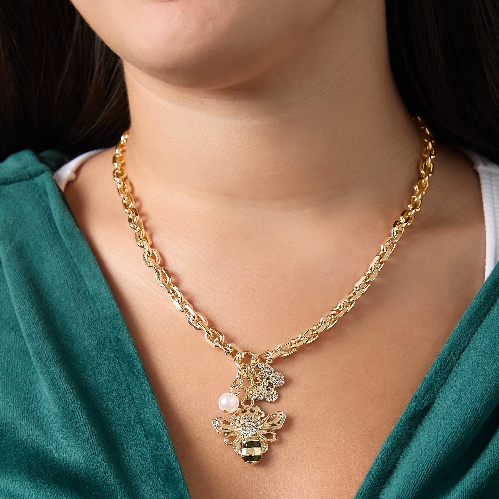 Charm Cluster Heart Necklace - Goldtone - Juicy Couture