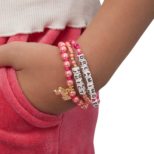 Kids Dreaming of Juicy 3 Piece Stretch Beaded Bracelet Set - Goldtone - Juicy Couture