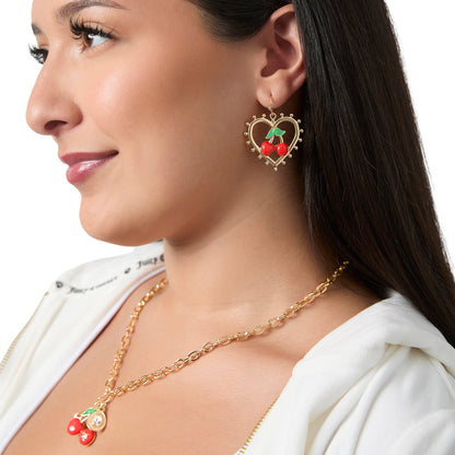 Cherry Heart Drop Earrings - Goldtone - Juicy Couture