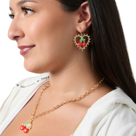 Cherry Heart Drop Earrings - Goldtone - Juicy Couture