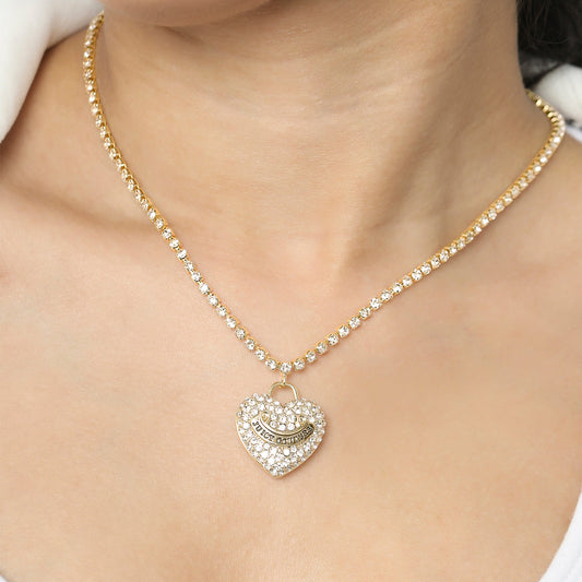 Pavé Heart Crystal Chain Pendant Necklace - Goldtone - Juicy Couture
