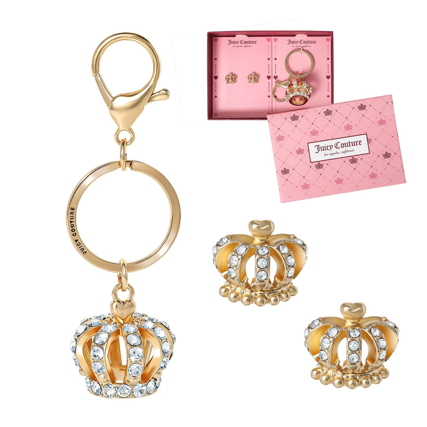 Gold-Tone Crystal Crown Keychain Bag Charm & Earring Set - Goldtone - Juicy Couture