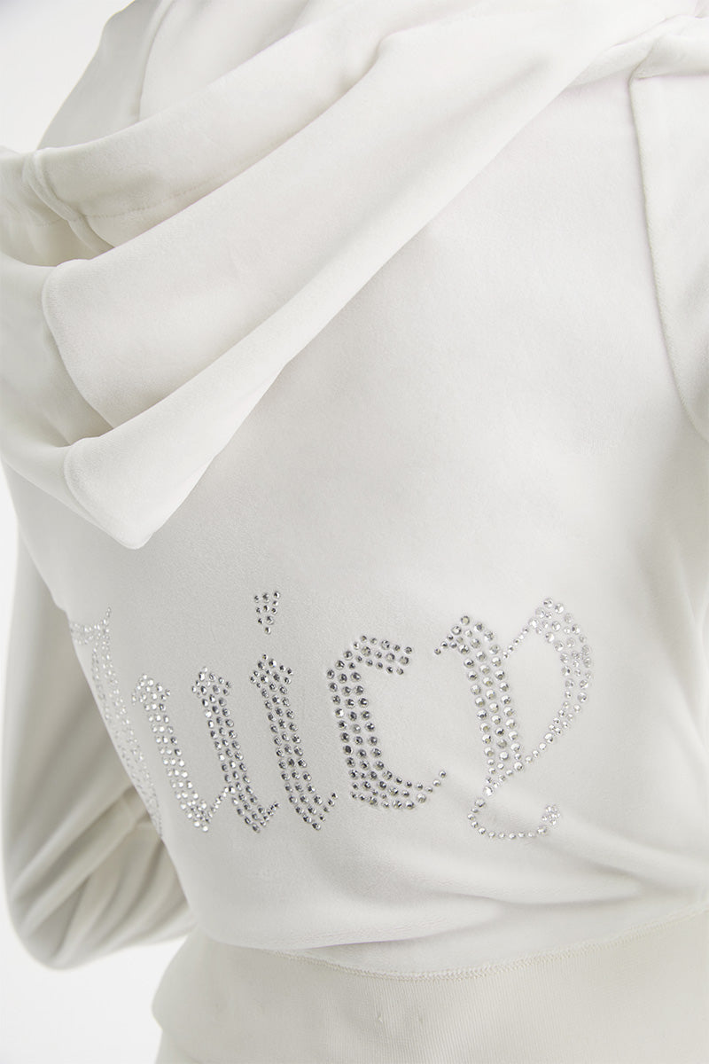 Custom Initial OG Big Bling Velour Hoodie - Angel - Juicy Couture