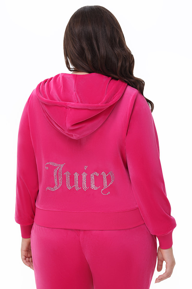 Plus-Size OG Big Bling Velour Hoodie - Free Love - Juicy Couture