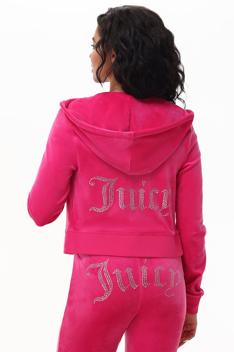 Custom Initial OG Big Bling Velour Hoodie - Free Love - Juicy Couture