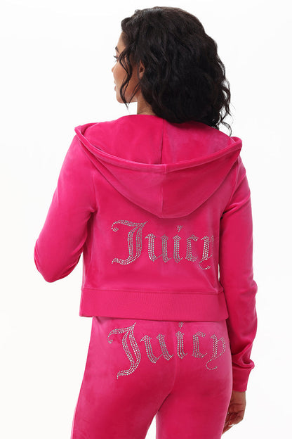 Custom Initial OG Big Bling Velour Hoodie - Free Love - Juicy Couture