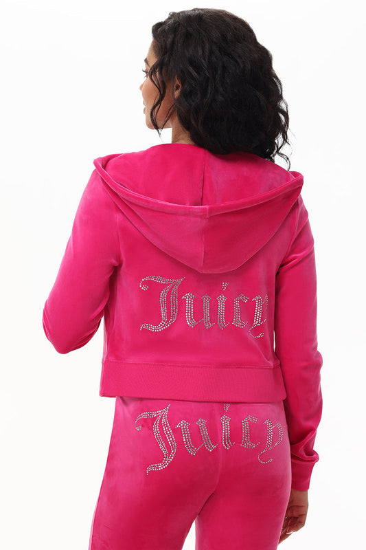 Custom Initial OG Big Bling Velour Hoodie - Free Love - Juicy Couture