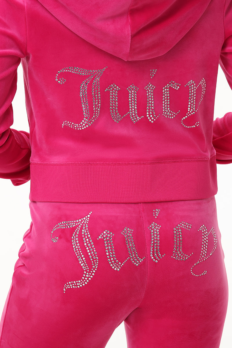 Custom Initial OG Big Bling Velour Hoodie - Free Love - Juicy Couture