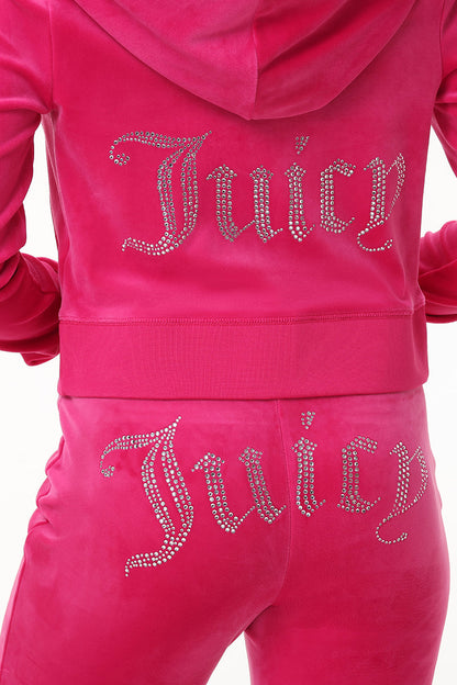 Custom Initial OG Big Bling Velour Hoodie - Free Love - Juicy Couture