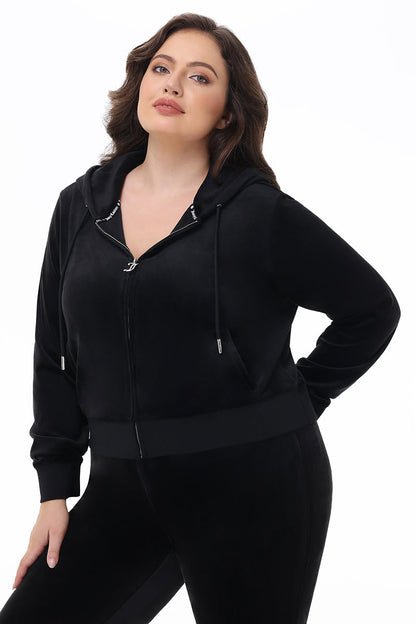 Plus-Size OG Big Bling Velour Hoodie - Liquorice - Juicy Couture